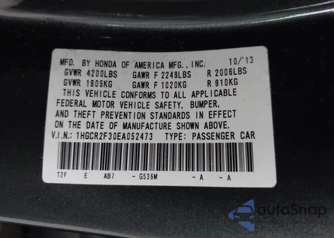 2014 Honda Accord Lx from USA, damaged, VIN 1HGCR2F30EA052473